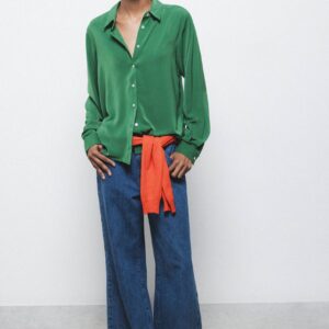 Elegantes Damen Lanidor Satinhemd Einfarbig Gras