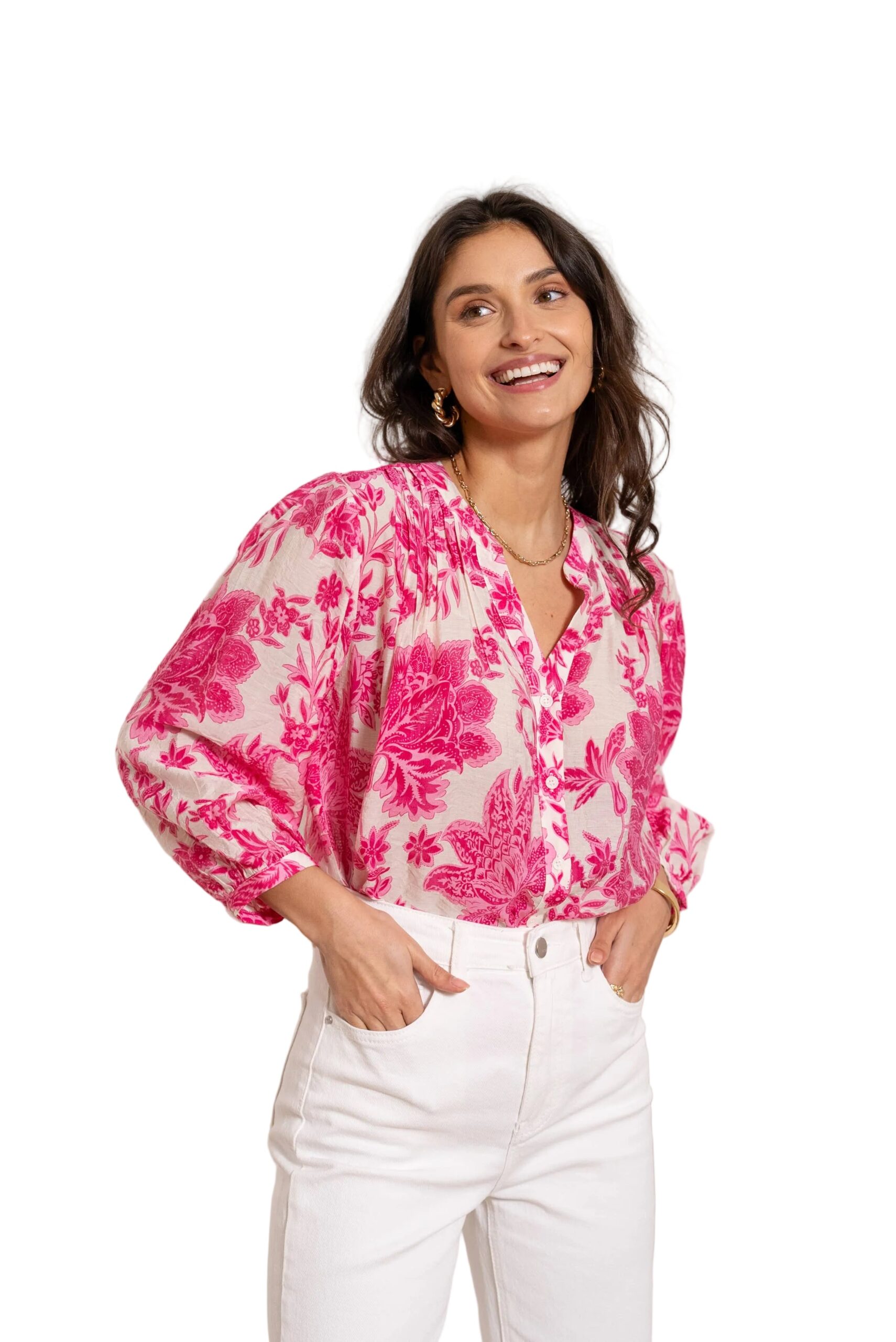 Elegantes Damen Choklate Paris Saint Tropez Bluse aus Viskose & Seide in Fuchsie - Image 3