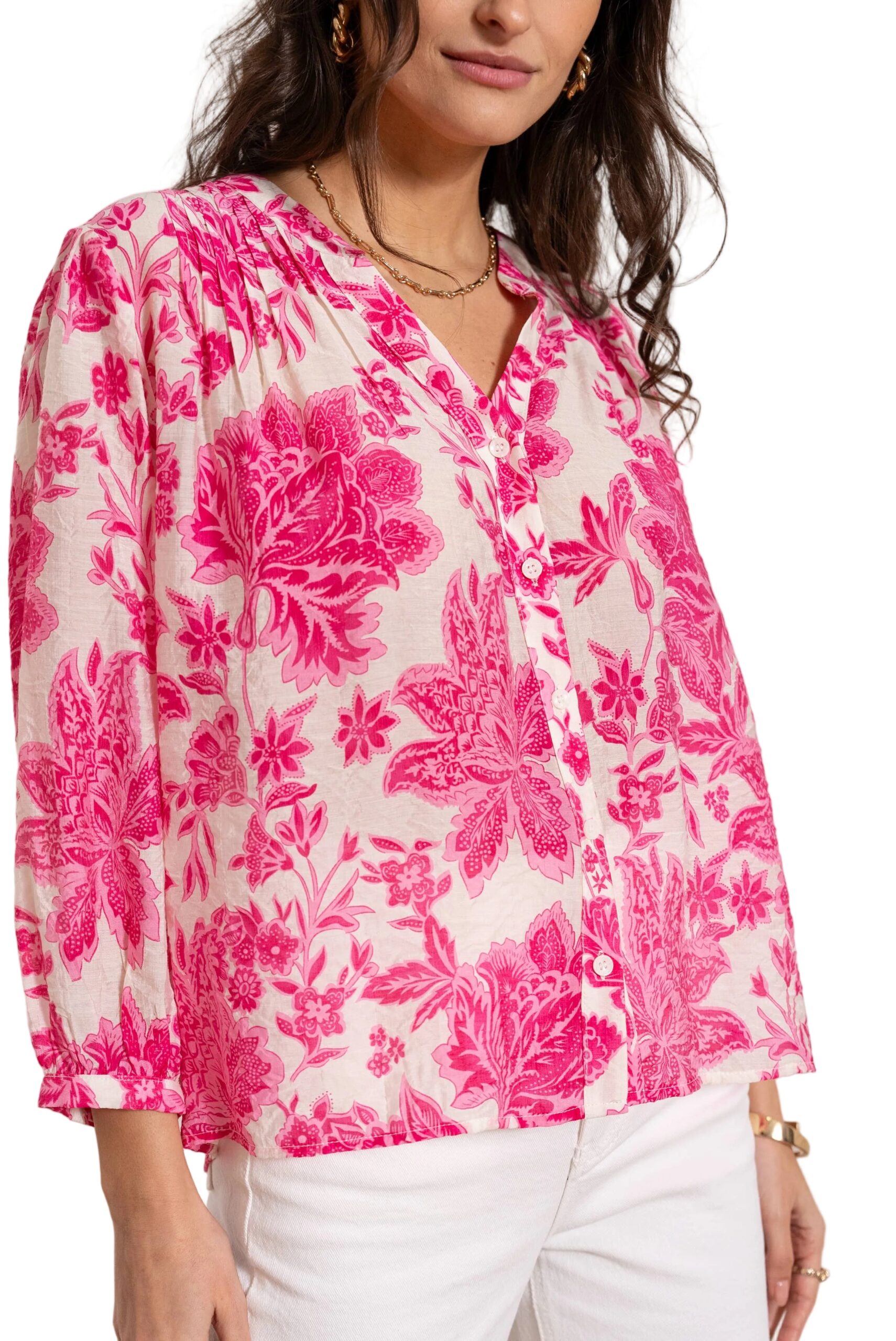 Elegantes Damen Choklate Paris Saint Tropez Bluse aus Viskose & Seide in Fuchsie - Image 2