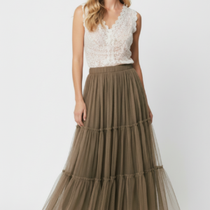 Alternative view of Elegantes Damen Lanidor Ausgestellter Tüllrock Midi Taupe